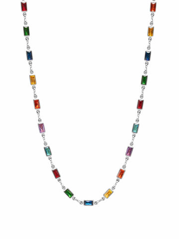 Nialaya Men's Necklace Rectangle Tennis Necklace in Silver Rectangle Tennis Necklace in Silver 20 Inches / 50.80 cm MNEC_426